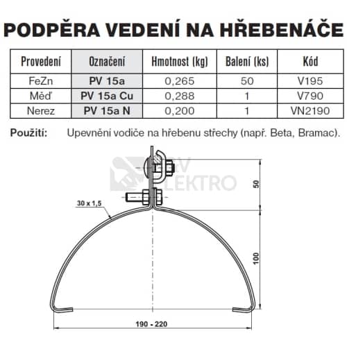 Podpěra vedení na hřebenáče PV 15c TREMIS V205